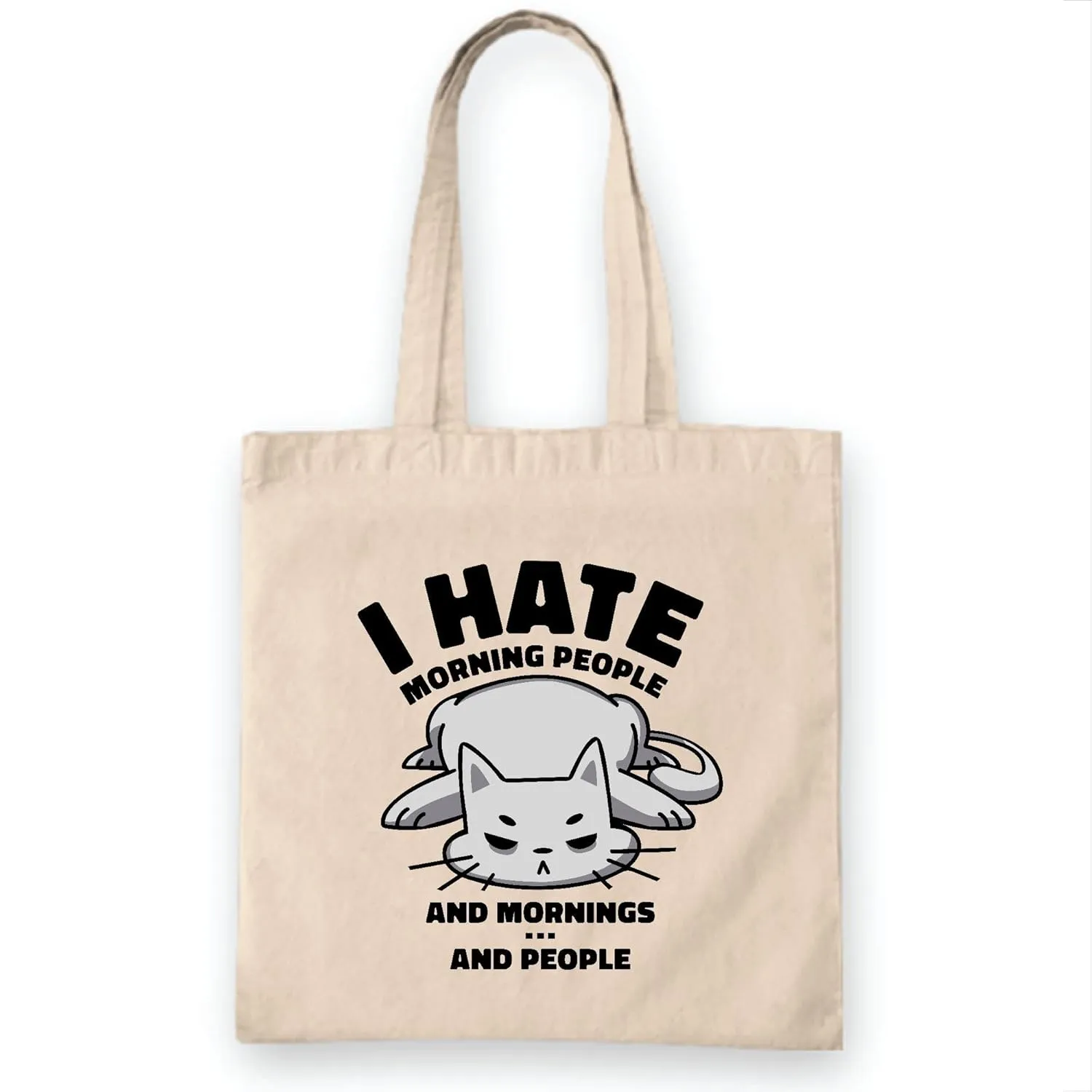 Cute Gift for Anti-Morning People Express Your Attitude Natural White Multicolor Canvas Tote Bag