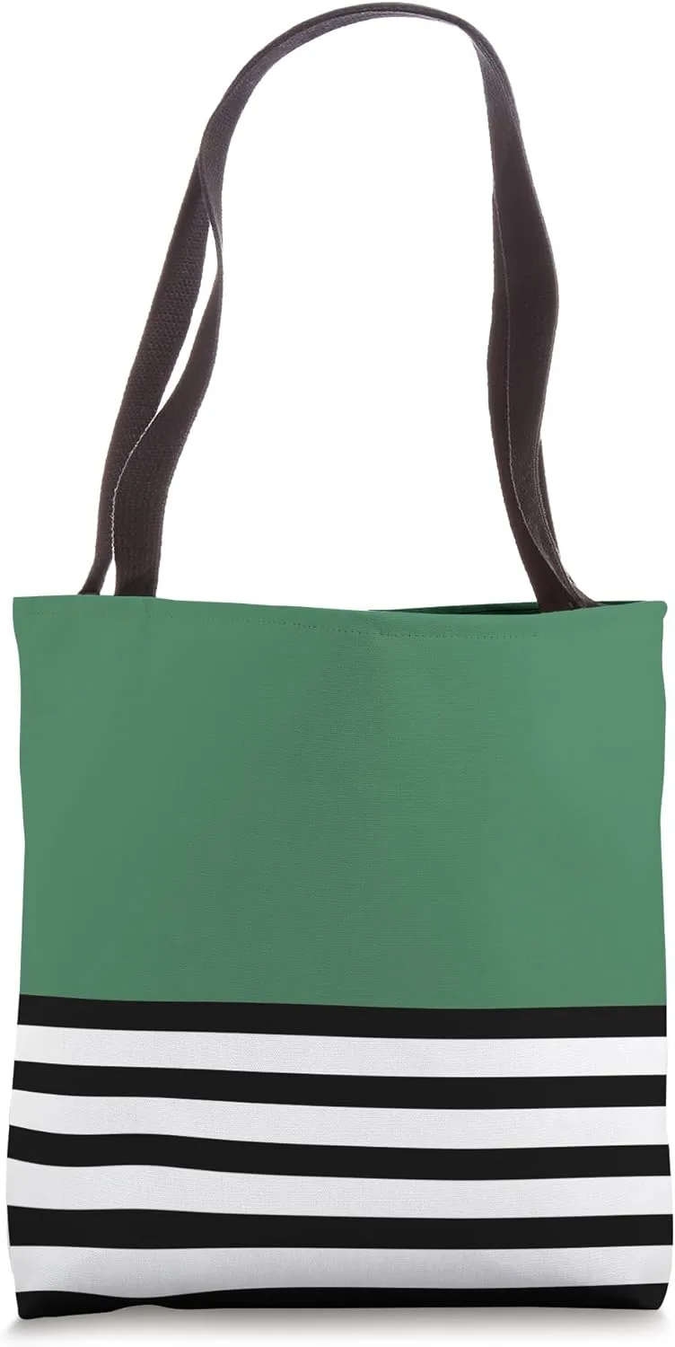 Cute Retro Pop Bold Green Stripes Minimalist Graphic Tote Bag