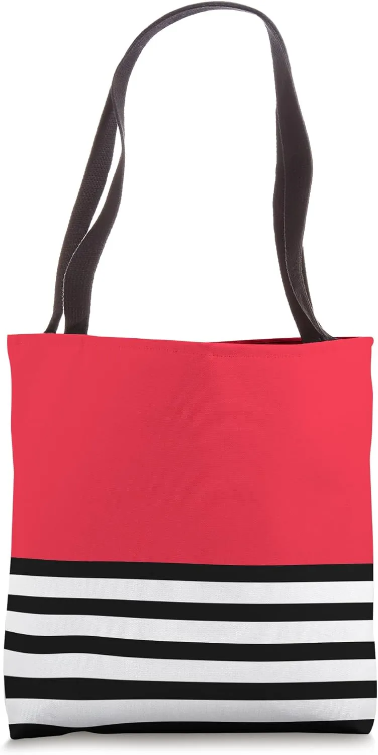 Cute Retro Pop Bold Red Stripes Minimalist Graphic Tote Bag