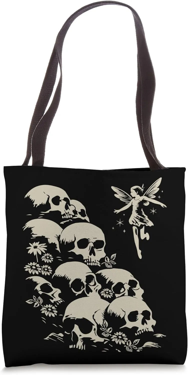 Dark Forest Fairy Admires Her Skull Collection Tote Bag