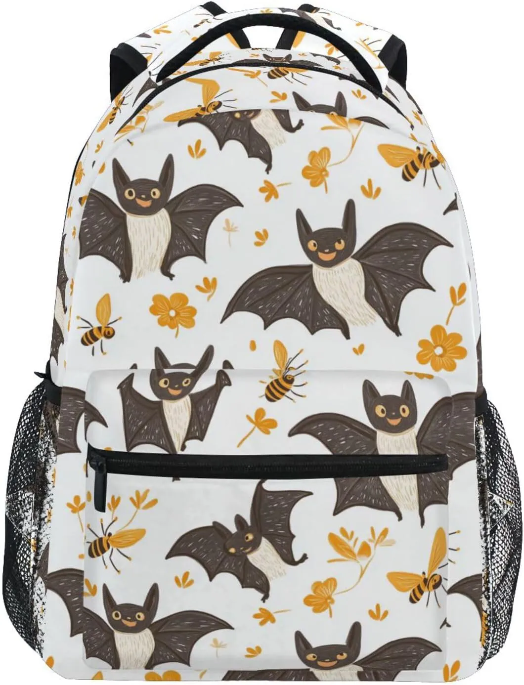 Day Backpack for Teens Boys Girls Waterproof School Bag with Chest Strap for Business Work College Travel Trip Cartoon Cute Bats White