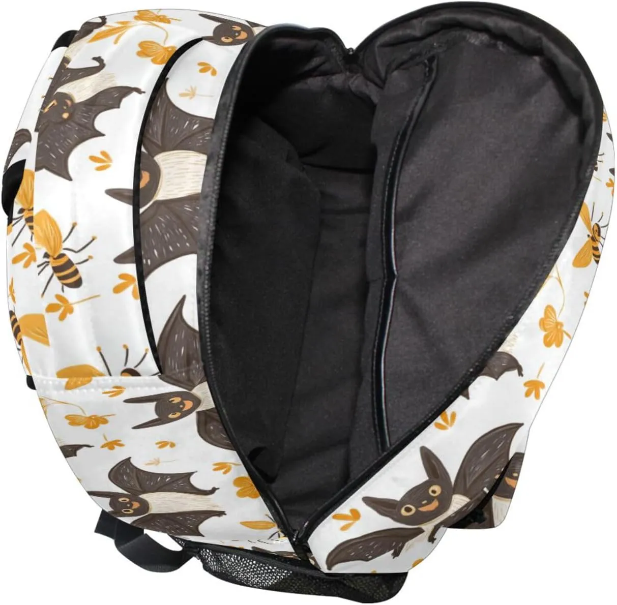 Day Backpack for Teens Boys Girls Waterproof School Bag with Chest Strap for Business Work College Travel Trip Cartoon Cute Bats White