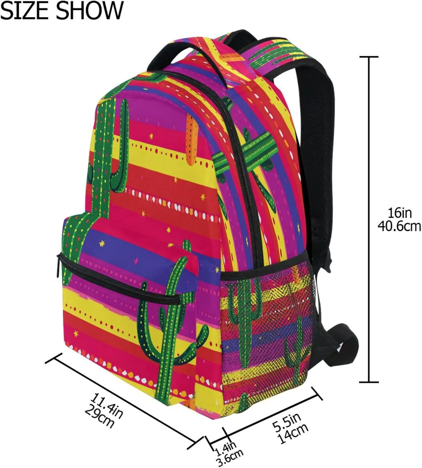 Day Backpack for Unisex Adult Fashion Backpack with Chest Strap for College Work Mexican Style Cinco De Mayo Cactus Askull