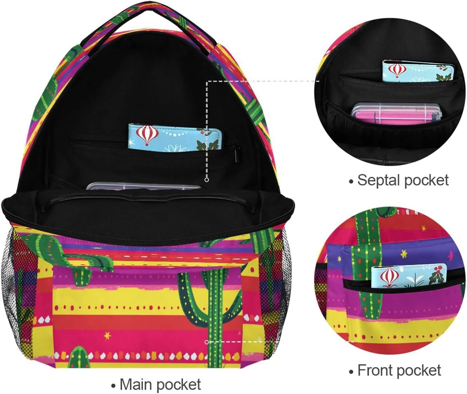 Day Backpack for Unisex Adult Fashion Backpack with Chest Strap for College Work Mexican Style Cinco De Mayo Cactus Askull