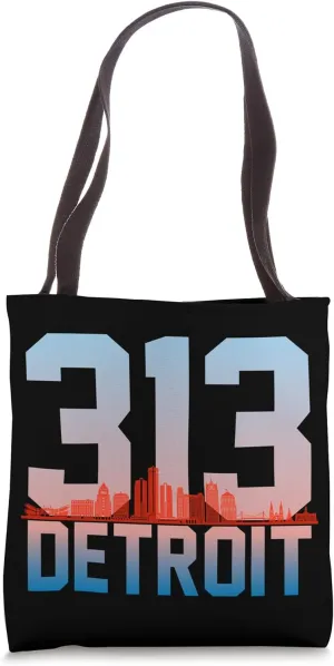 Detroit 313 Area Code Skyline Motor City Vintage Souvenir Tote Bag
