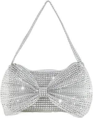 DJBM Women Bow Evening Clutch Sparkling Deluxe Rhinestones Purse for Daily Feast