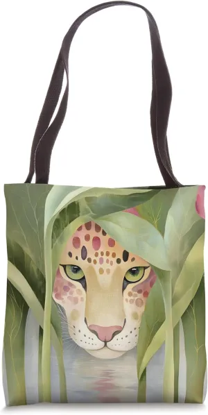 Dreamy Leopard Peeking Through Jungle Leaves by Water Art Tote Bag