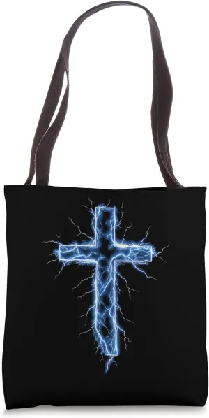 Electric Blue Lightning Cross with Bold Energy Tote Bag