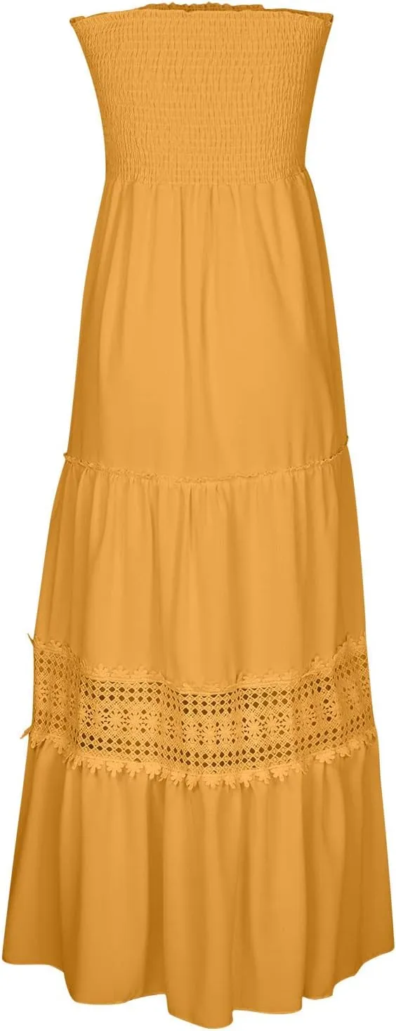 Elegant Midi Skirts for Women Fashion Off Shoulder Dress Sleeveless Lace Printed Hollow Out Dress Crewneck Party