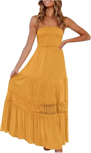Elegant Midi Skirts for Women Fashion Off Shoulder Dress Sleeveless Lace Printed Hollow Out Dress Crewneck Party