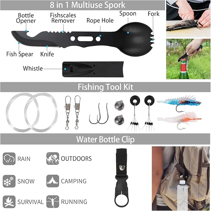 Emergency Survival Kit, 144pcs Survival Gear with Molle Pouch for Camping Hiking for Men