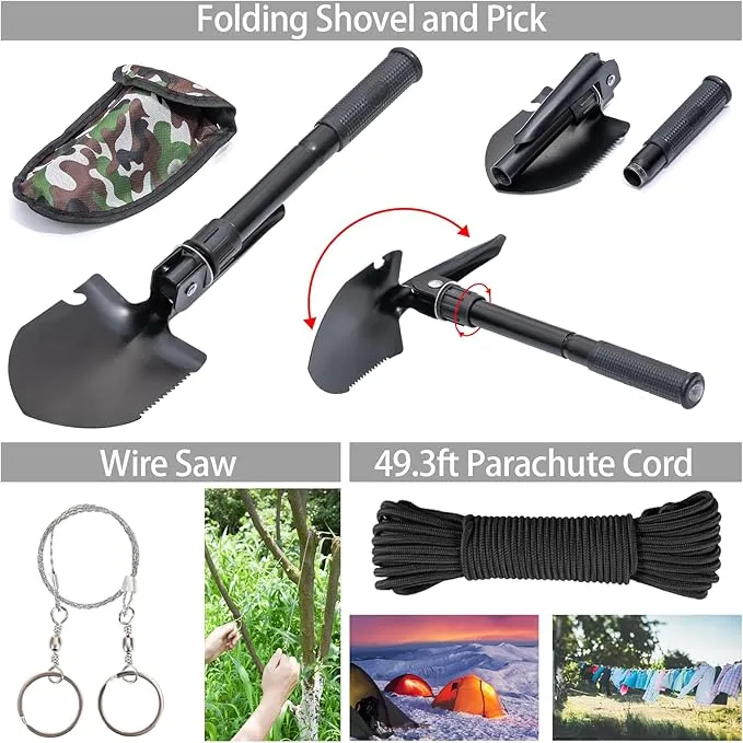 Emergency Survival Kit, 144pcs Survival Gear with Molle Pouch for Camping Hiking for Men