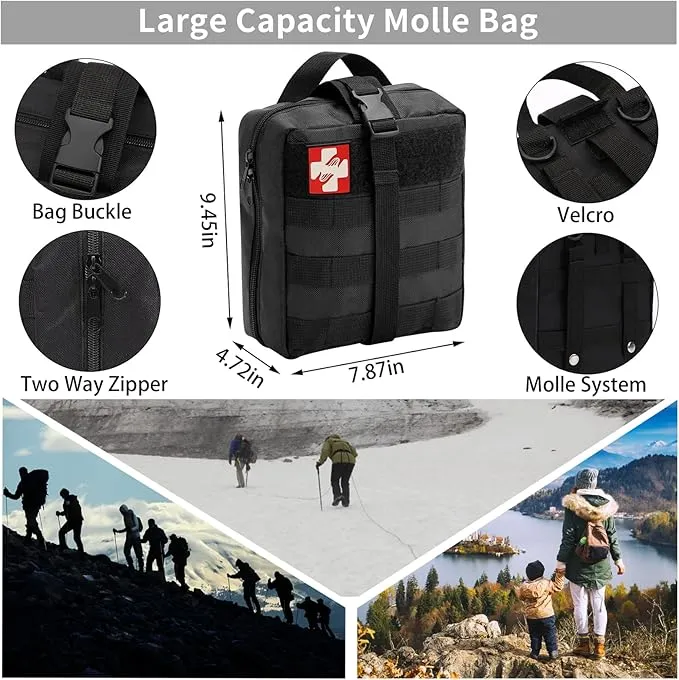 Emergency Survival Kit, 144pcs Survival Gear with Molle Pouch for Camping Hiking for Men