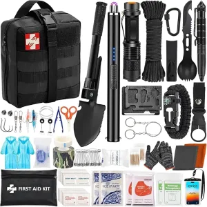 Emergency Survival Kit, 144pcs Survival Gear with Molle Pouch for Camping Hiking for Men