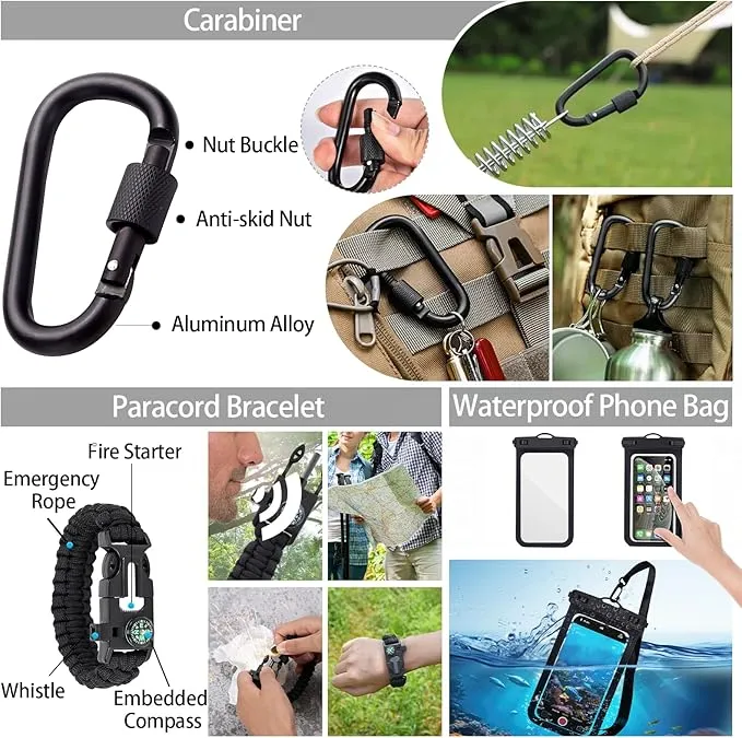 Emergency Survival Kit, 144pcs Survival Gear with Molle Pouch for Camping Hiking for Men