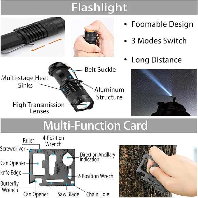 Emergency Survival Kit, 144pcs Survival Gear with Molle Pouch for Camping Hiking for Men