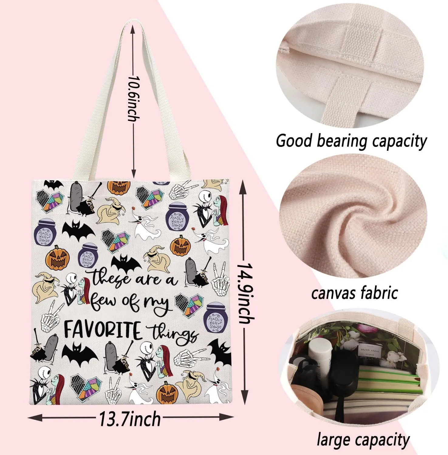 ENSIANTH Horror Movie Inspired Gift Zero Ghost Dog Tote Bag Skull Lover Shopping Bag Spooky Gift