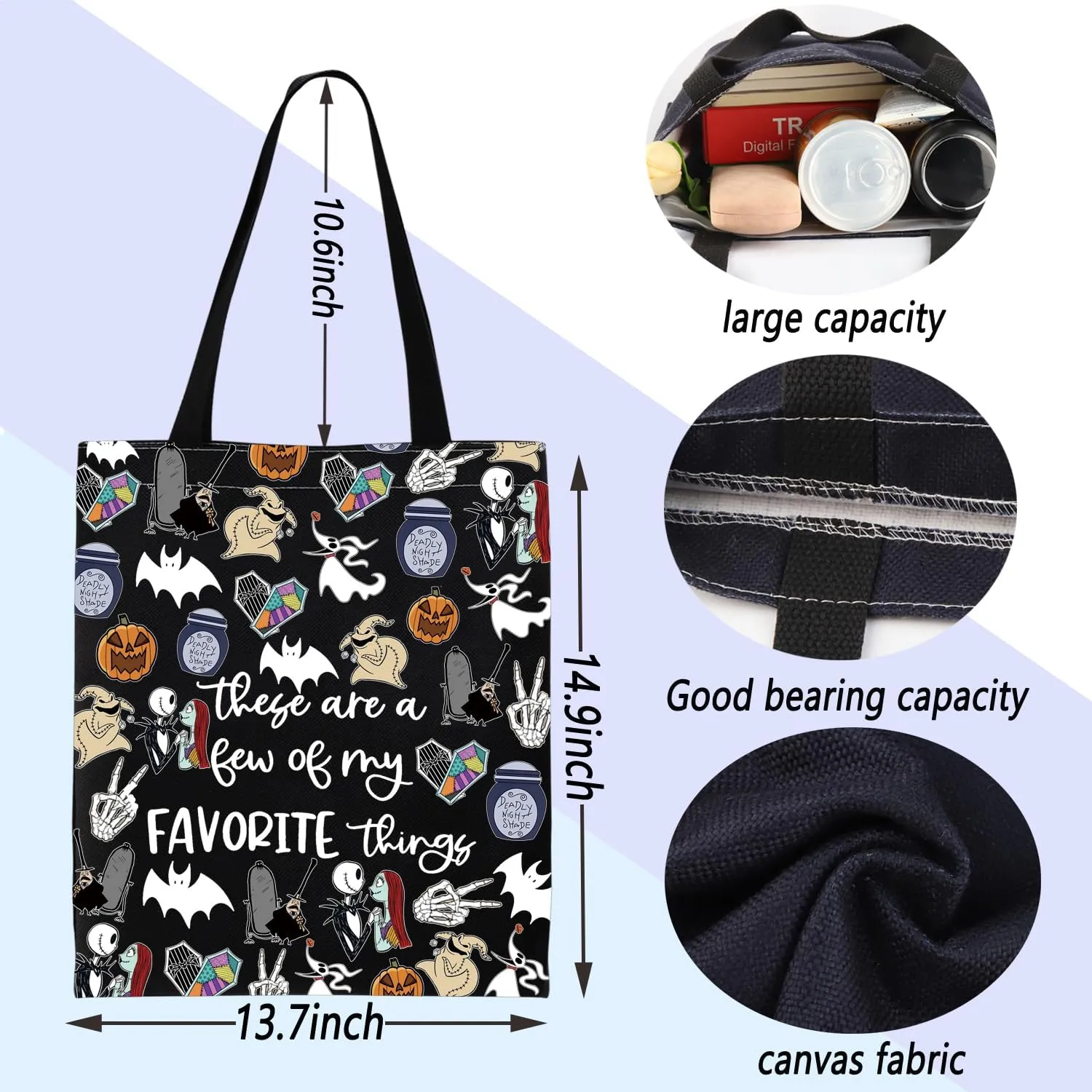 ENSIANTH Horror Movie Inspired Gift Zero Ghost Dog Tote Bag Skull Lover Shopping Bag Spooky Gift