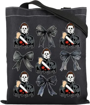 ENSIANTH Horror Movie Inspired Tote Bag Halloween Spooky Season Gift Scary Movie Character Merch Horror Villain Shoulder Bag