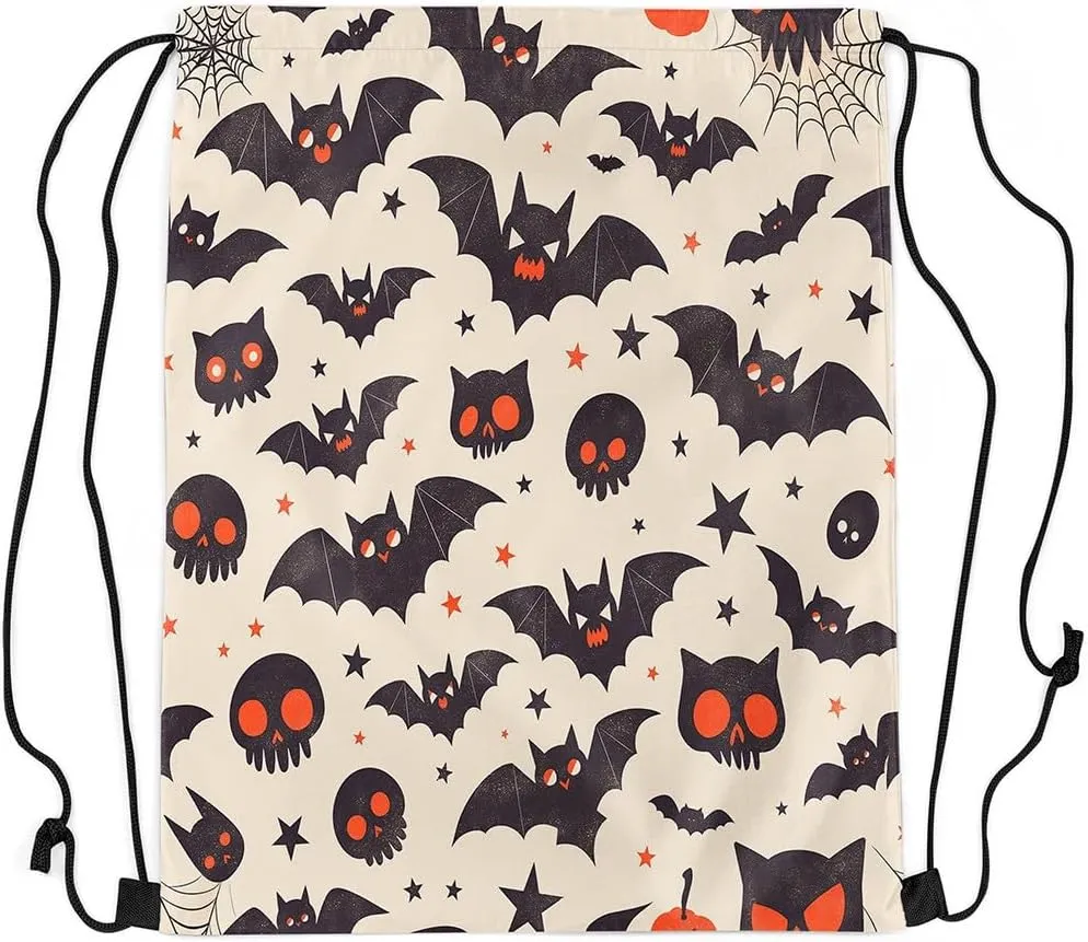 Erosebridal Cartoon Black Bats String Backpack Halloween Cats Spider Web Draw String Back Bag Spooky Red Eyes Animal Drawstring Bags Kawaii Stars Print Drawstring Backpack for Sport Swim,13X15.7