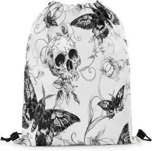 Erosebridal Halloween Skull Draw String Back Bag 13X15.7,Spooky Gothic Moth String Backpack,Pumpkin Thanksgiving Cinch Bag for Camping Traveling,Exotic Animals Botanical Drawstring Bags,Black Grey