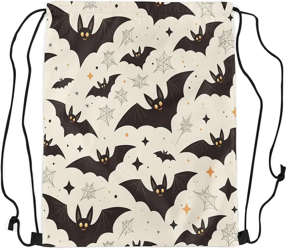 Erosebridal Halloween Spooky Bats String Backpack Halloween Spider Web Draw String Back Bag Gothic Horror Cinch Bag Yellow Black Stars Drawstring Backpack Halloween Drawstring Bags,13X15.7