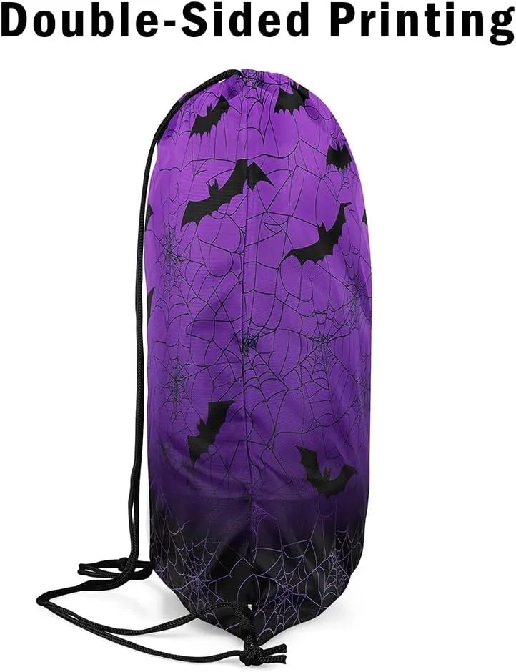 Erosebridal Spider Web Halloween Decorations Drawstring Bags Cobweb Halloween Draw String Back Bag 13X15.7 Gothic Horror Bats Drawstring Backpack Spooky Purple Black String Backpack for Sport Gym