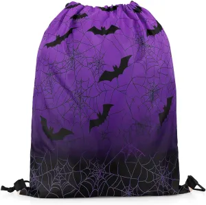 Erosebridal Spider Web Halloween Decorations Drawstring Bags Cobweb Halloween Draw String Back Bag 13X15.7 Gothic Horror Bats Drawstring Backpack Spooky Purple Black String Backpack for Sport Gym