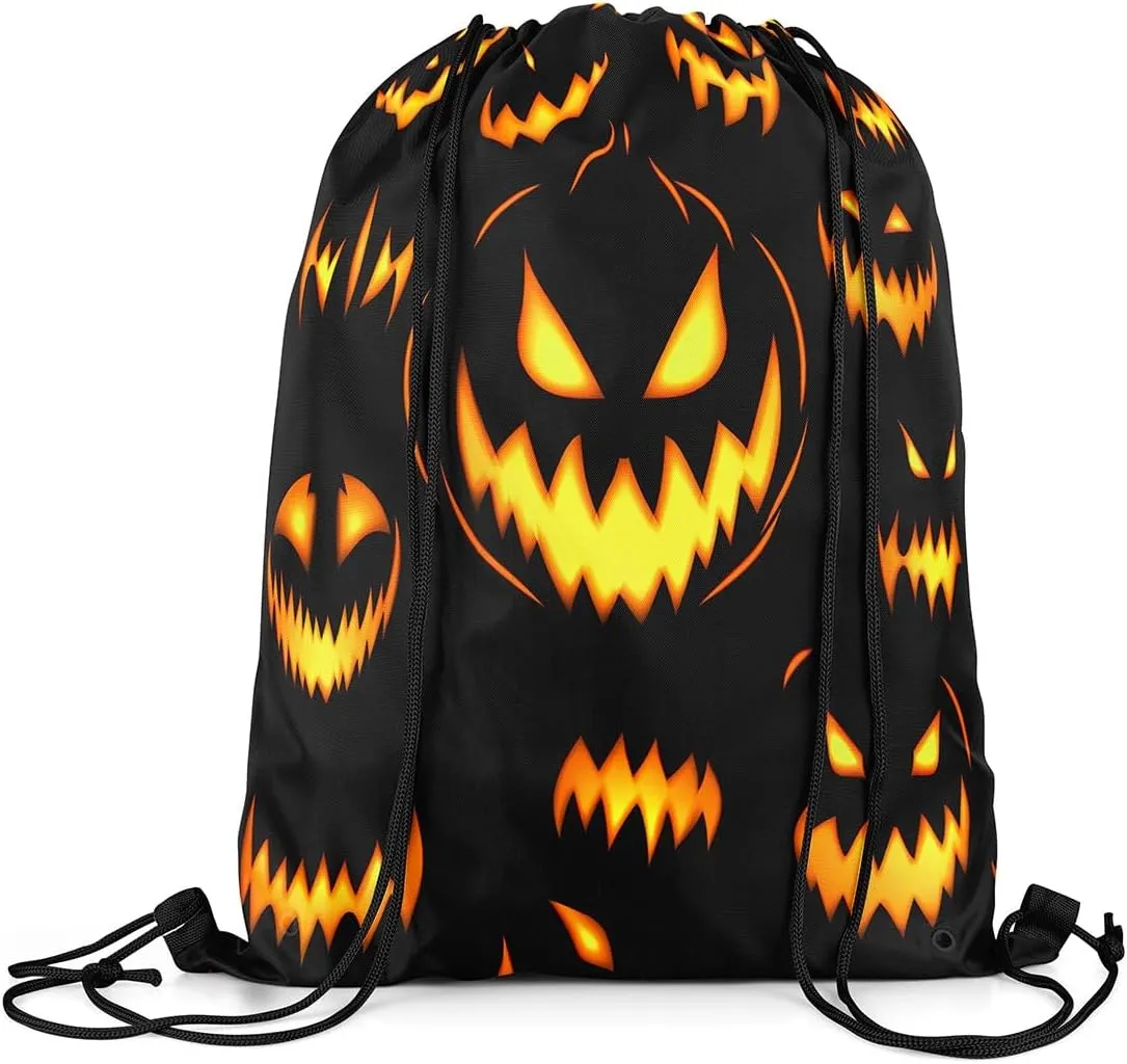 Erosebridal Spooky Pumpkin Draw String Back Bag Halloween Pumpkin String Backpack Halloween Flaming Pumpkin Drawstring Backpack 13X15.7 Alloween Horror Theme Drawstring Bags for Sport Camping