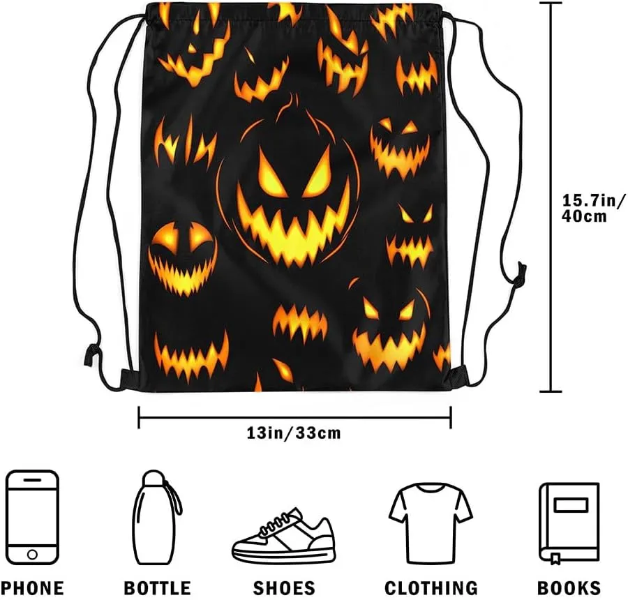 Erosebridal Spooky Pumpkin Draw String Back Bag Halloween Pumpkin String Backpack Halloween Flaming Pumpkin Drawstring Backpack 13X15.7 Alloween Horror Theme Drawstring Bags for Sport Camping