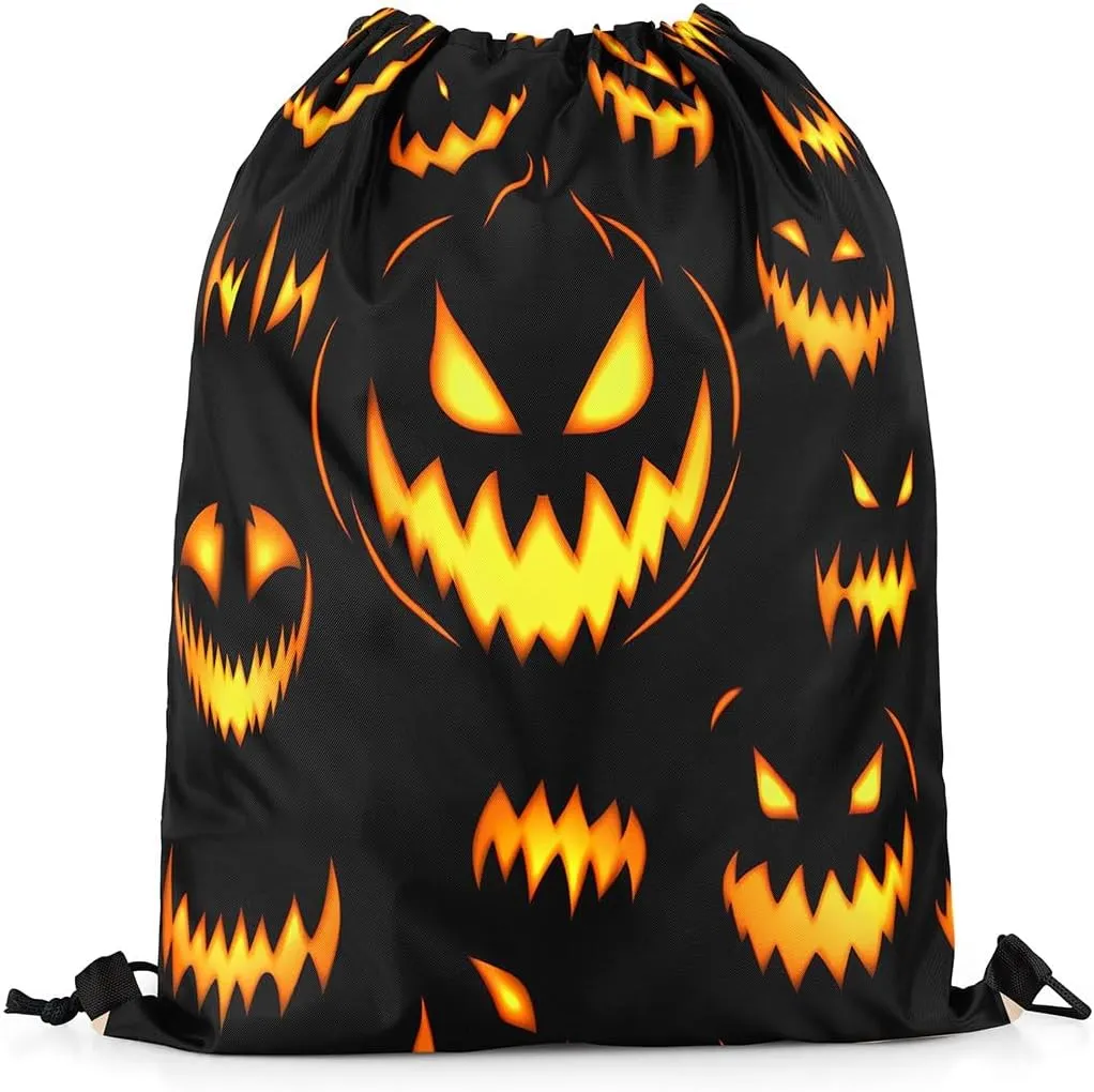 Erosebridal Spooky Pumpkin Draw String Back Bag Halloween Pumpkin String Backpack Halloween Flaming Pumpkin Drawstring Backpack 13X15.7 Alloween Horror Theme Drawstring Bags for Sport Camping