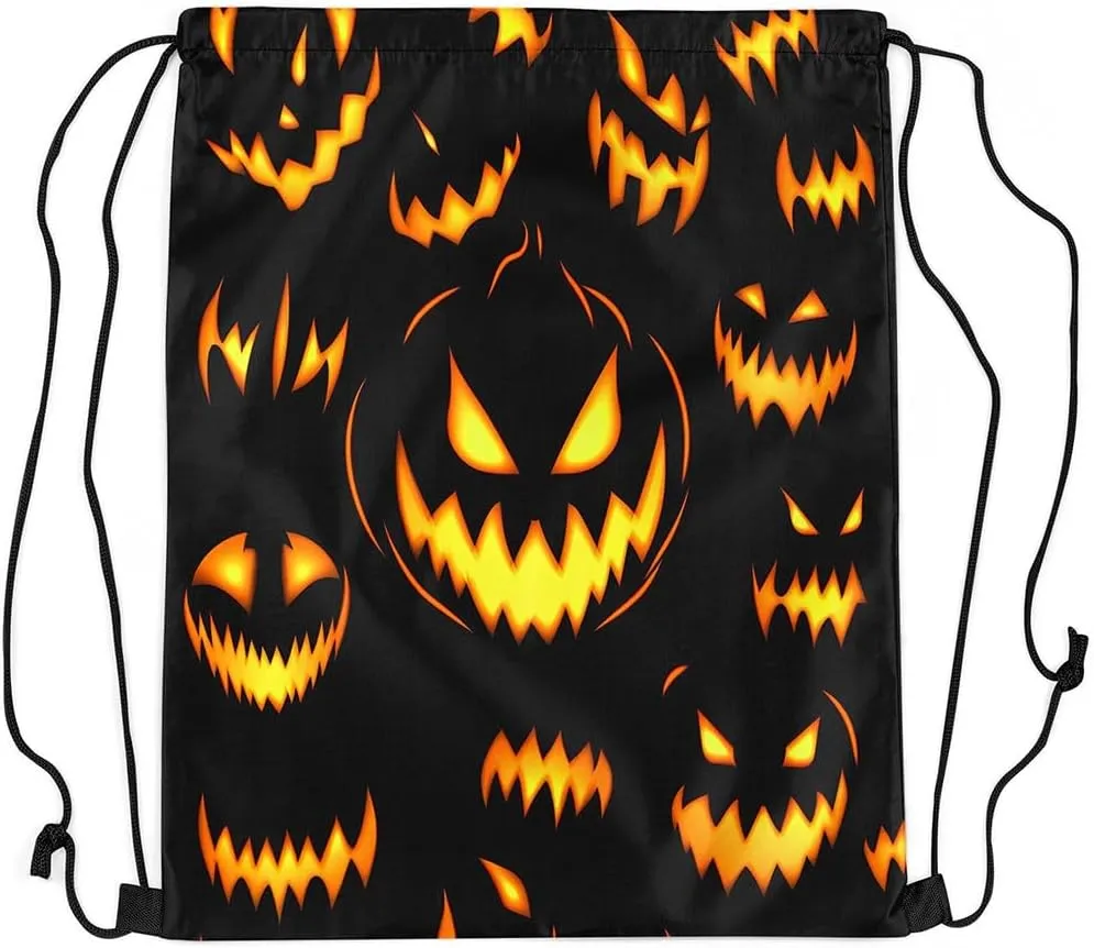 Erosebridal Spooky Pumpkin Draw String Back Bag Halloween Pumpkin String Backpack Halloween Flaming Pumpkin Drawstring Backpack 13X15.7 Alloween Horror Theme Drawstring Bags for Sport Camping