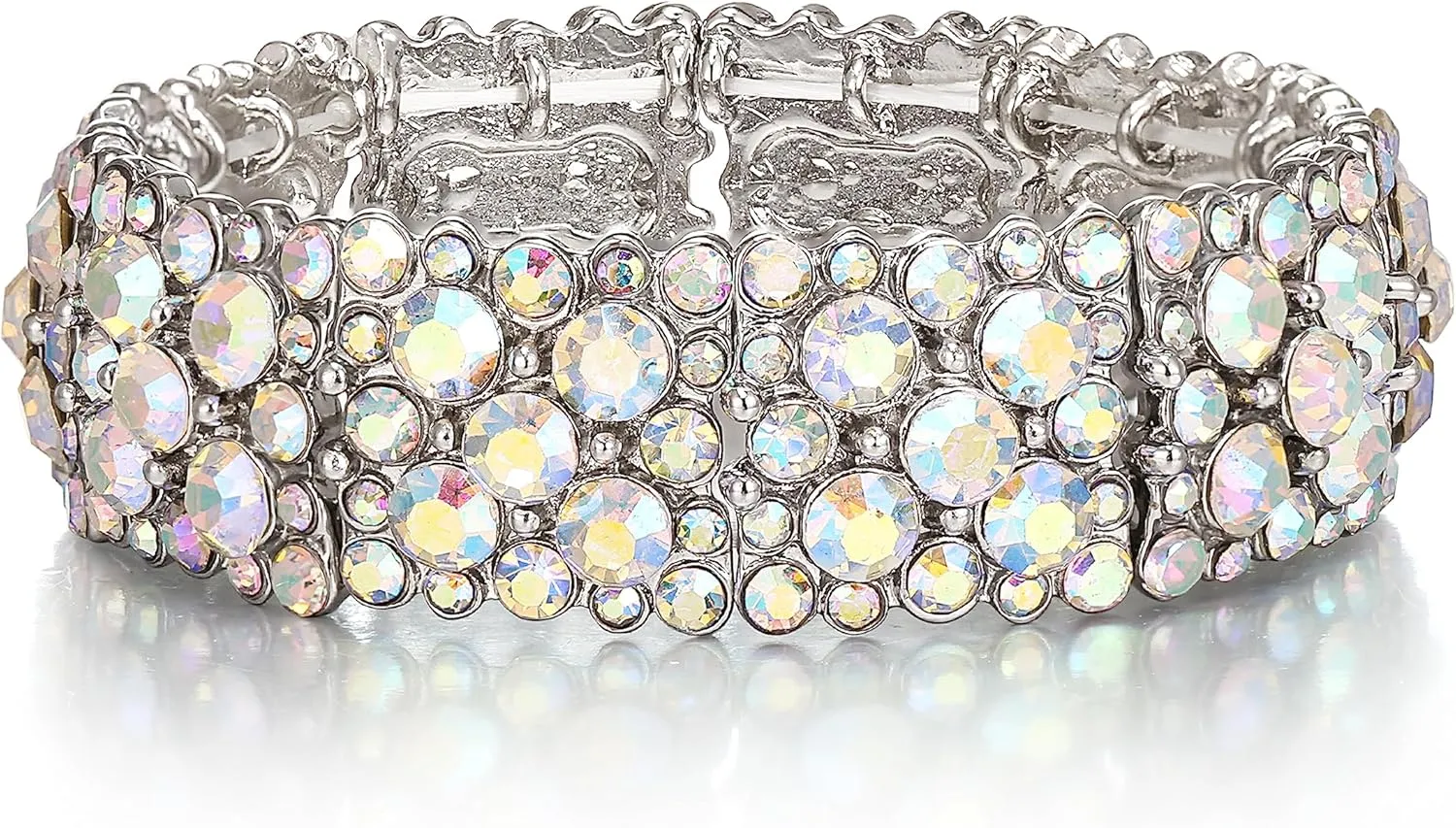 EVER FAITH Women's Round Austrian Crystal Elegant Bridal Stretch Bracelet