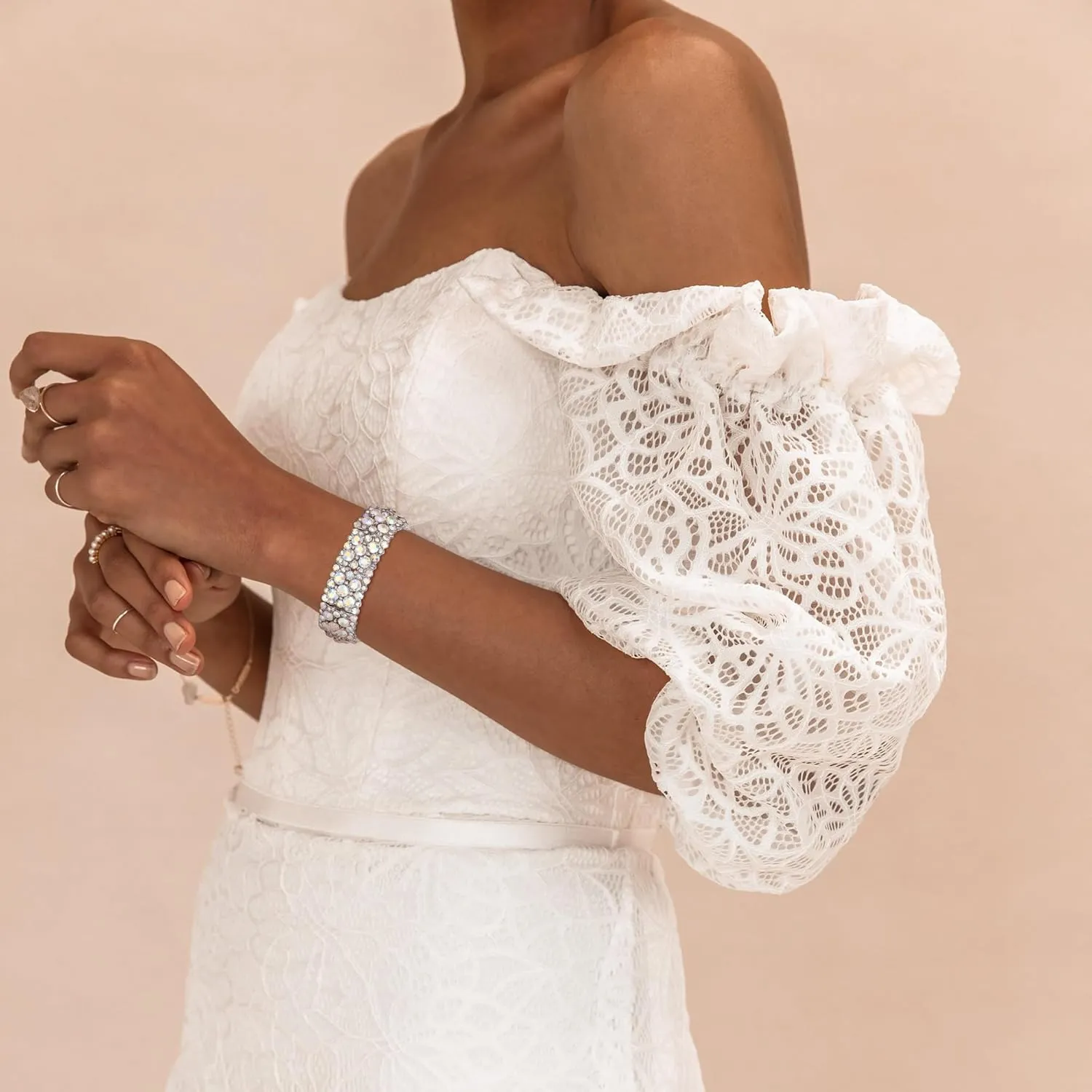 EVER FAITH Women's Round Austrian Crystal Elegant Bridal Stretch Bracelet