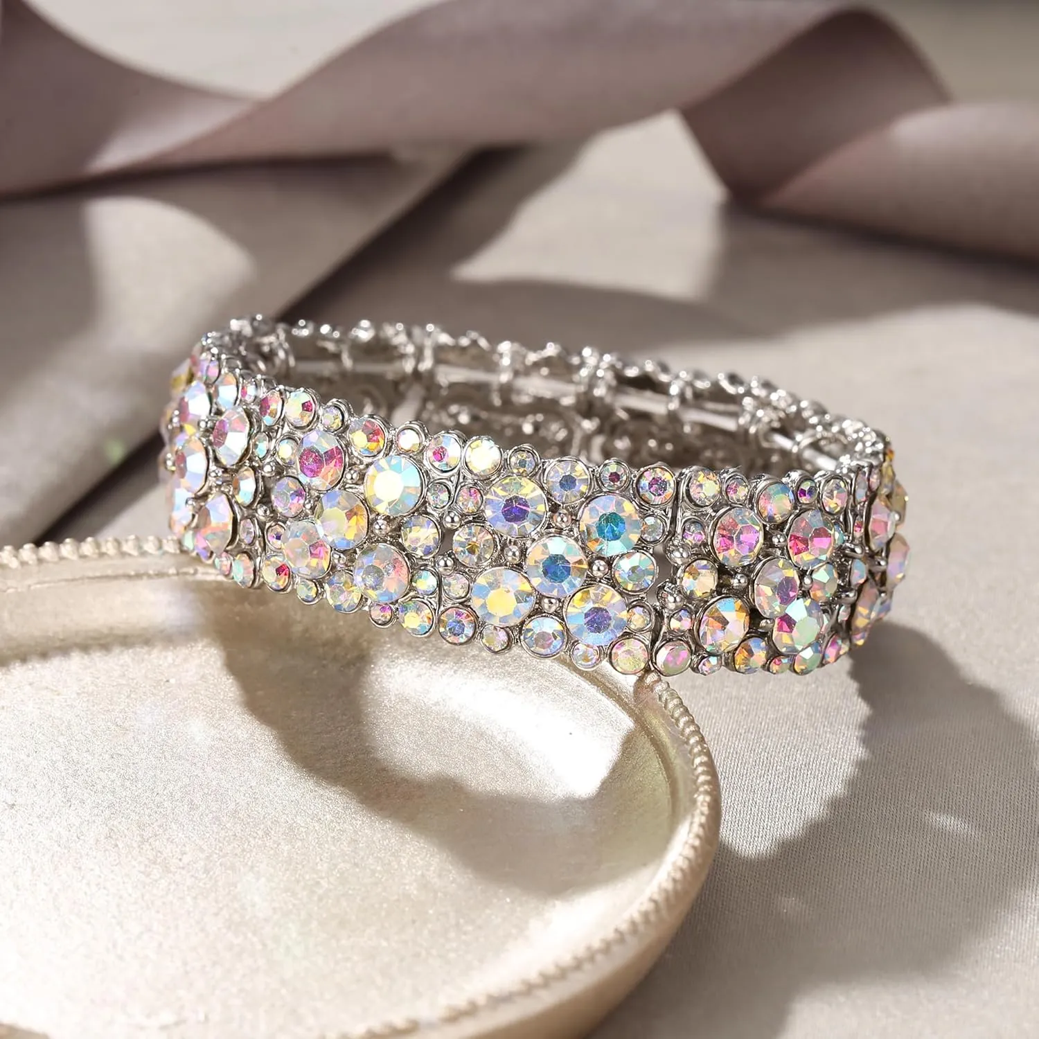 EVER FAITH Women's Round Austrian Crystal Elegant Bridal Stretch Bracelet
