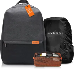 Everki Light Laptop Backpack with Hidden Pocket (EKP106) with Orange Accessory Pouch & Rain Cover - Durable Backpack with 15.6" Compartment, 23L Capacity - Light Backpack, Pouch & Cover Bundle