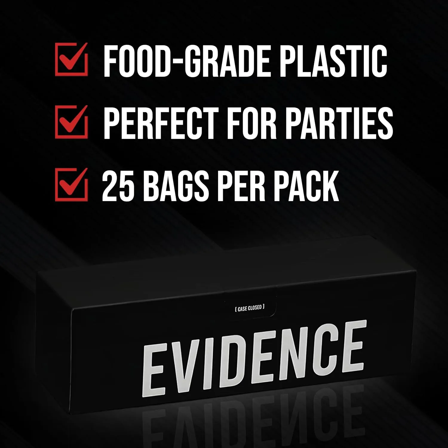 Evidence Bags 25pcs - Funny Party Favor Treat Bags Great for Police and Murder Mystery Parties. Also Perfect for Food Storage