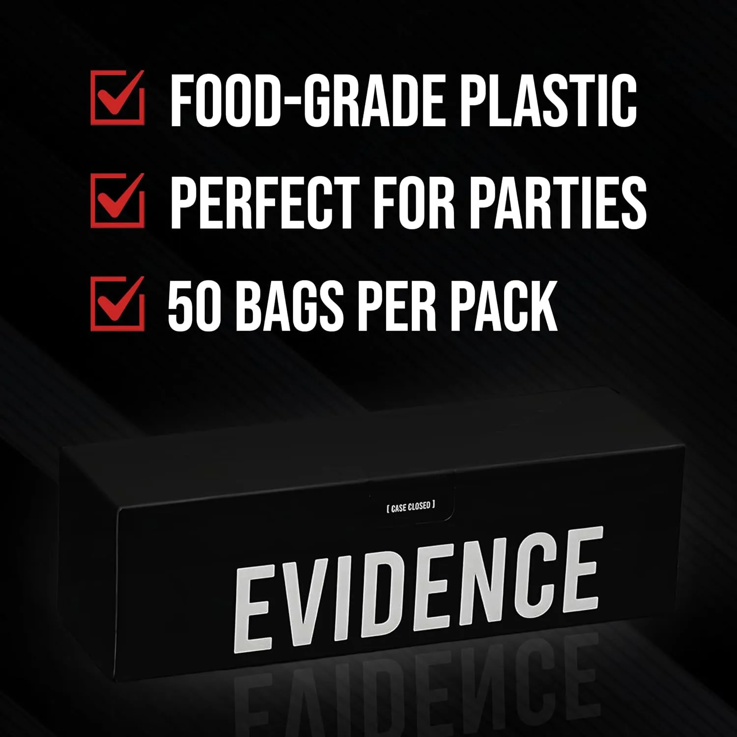 Evidence Bags 50pcs - Funny Party Favor Treat Bags Great for Police and Murder Mystery Parties. Also Perfect for Food Storage