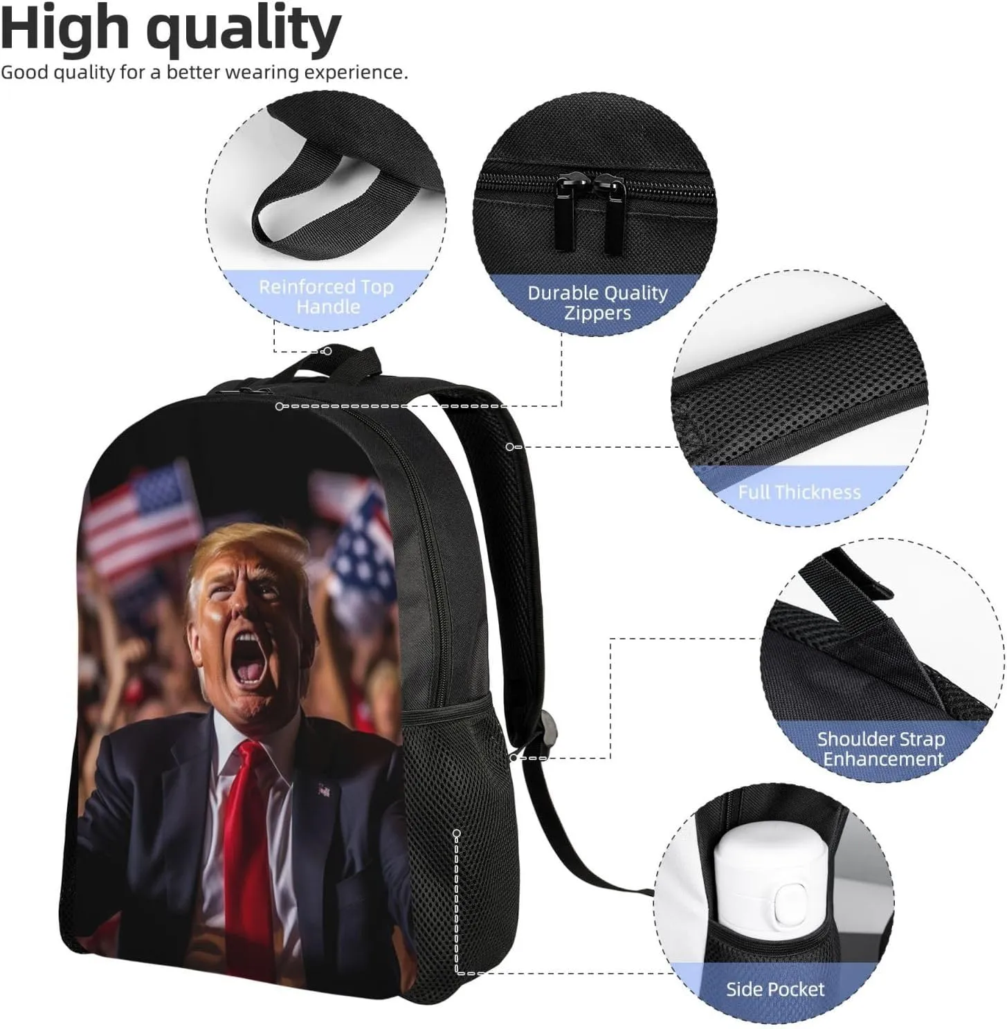 Excited Trump Backpack Waterproof Anti Theft Durable Light Laptop Bag Backpacks For Women Men Travel Gym Backpack