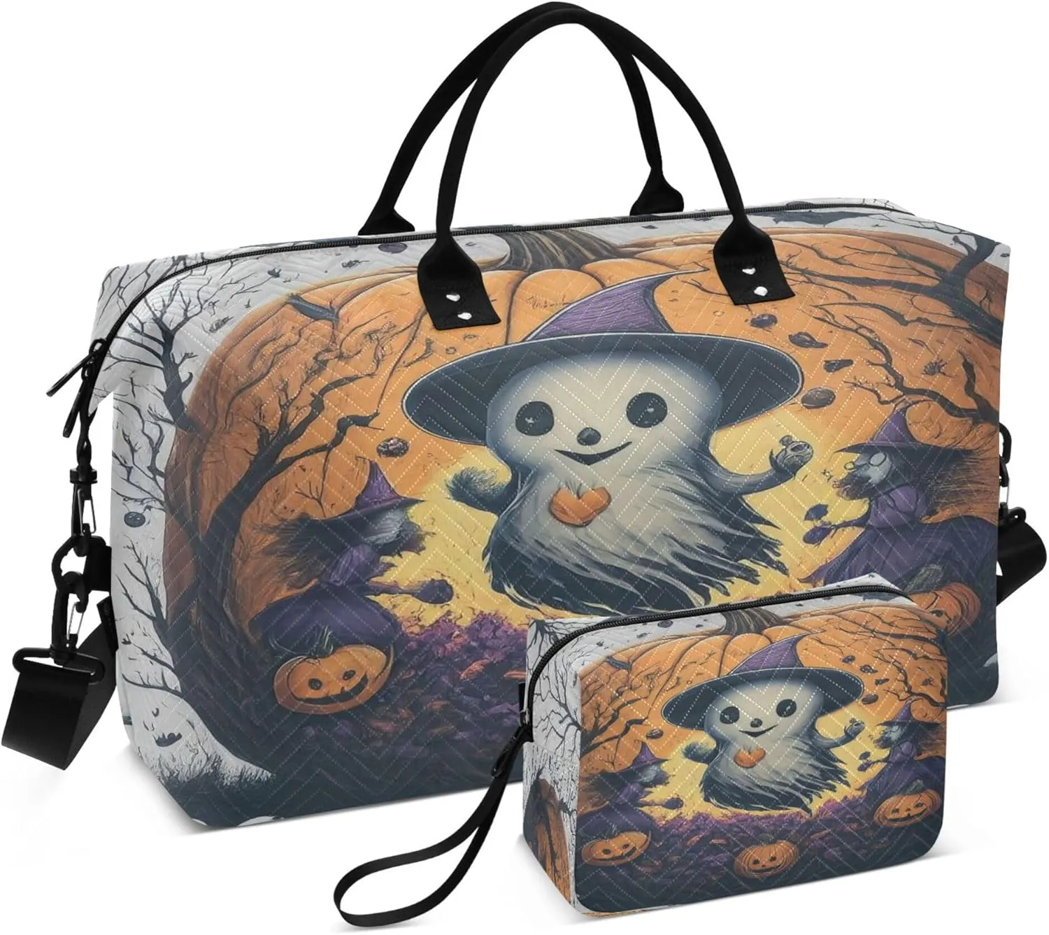 Exnundod Women Weekender Bags Halloween Ghost Travel Duffel Bags Carry On Overnight Bag Spooky Night Large Hospital Tote Luggage