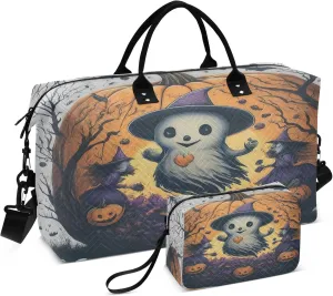 Exnundod Women Weekender Bags Halloween Ghost Travel Duffel Bags Carry On Overnight Bag Spooky Night Large Hospital Tote Luggage