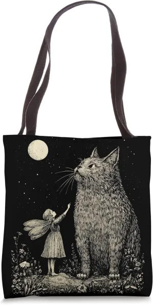 Fairy And Cat In The Garden Beneath A Full Moon Tote Bag