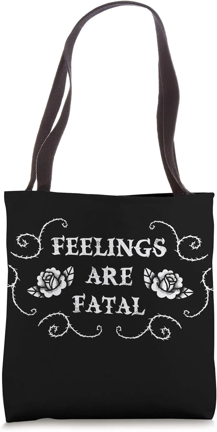 Feelings Are Fatal with Rose and Thorn Graphic Tote Bag
