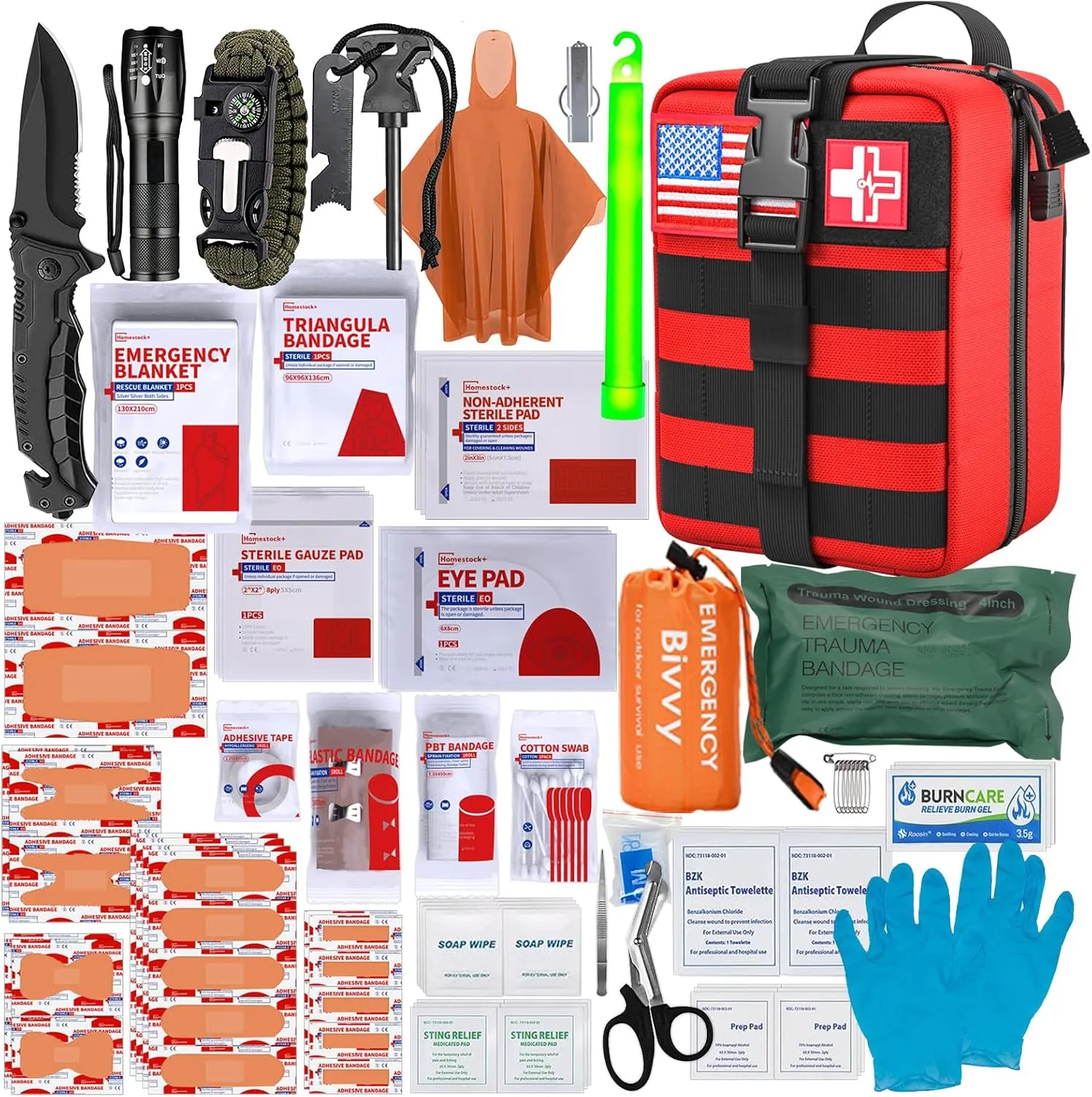 First Aid Kit,Survival Gear Outdoor Tactical Gear Set Military Grade Molle System for Camper Travel Hunting Hiking and Adventures（RED）