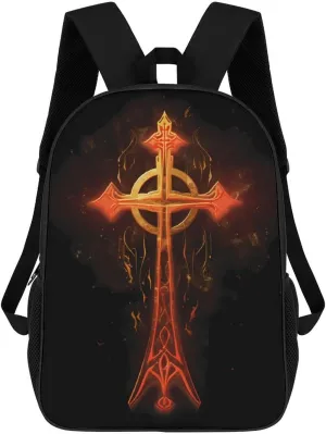 Flaming Egyptian Ankh 17 Inch Backpack Adjustable Strap Laptop Bag Travel Daypack Shoulder Bag