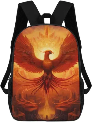 Flaming Phoenix Bird 17 Inch Backpack Adjustable Strap Laptop Bag Travel Daypack Shoulder Bag