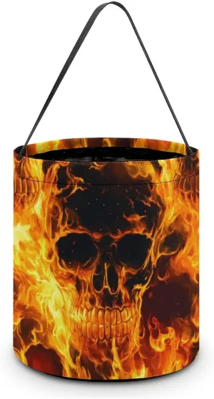 Flaming Skulls Halloween Tricking Or Treating Bag Pumpkin Candy Tote Easter Eggs Bucket Best Party Gifts