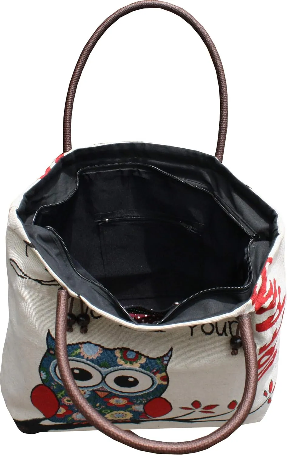Full Funk Cotton Wide Shoulder Tote Bag or Carry Bag with Bold Cute Artworks, Cream