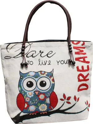 Full Funk Cotton Wide Shoulder Tote Bag or Carry Bag with Bold Cute Artworks, Cream