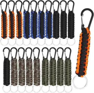 Fumete 20 Pcs Paracord Keychain Military Braided Keychain Clip with Strap Paracord Backpack Strap with Chain Hooks for Women Men Camping Fishing Hiking Backpacking Keys Hanger, 5 Styles
